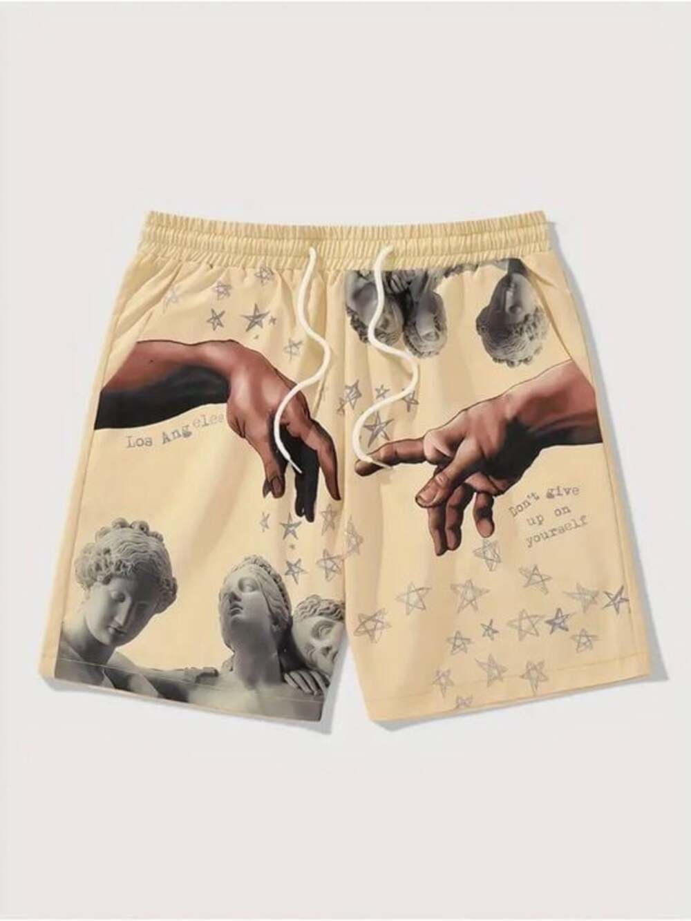 Men's Cream Graphic Athletic Shorts with Inspirational Print